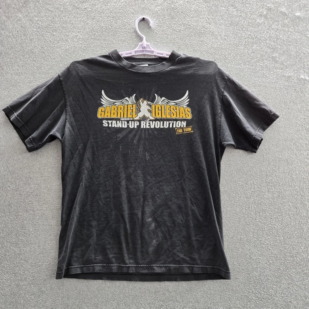 Fluffyshop Men Shirt L Black Graphic Gabriel Iglesias Band Tee Logo READ